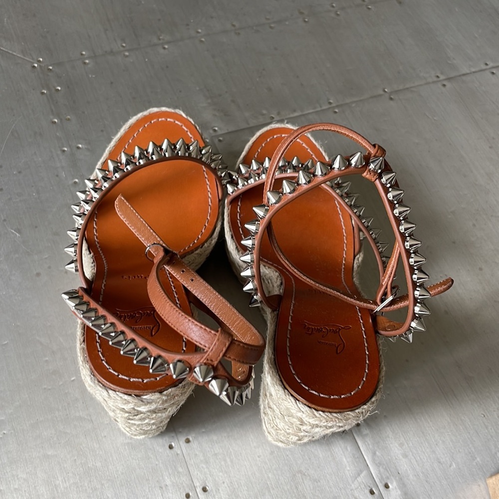 Christian Louboutin mafaldina Zeppa 120mm wedge espadrille sandal cuoio brown 39 - Picture 8 of 13